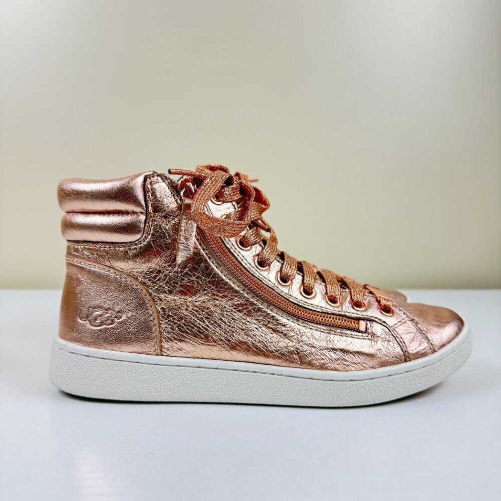 Like New UGG Olive Metallic Rose Gold High Top Sneakers S/N 1096355